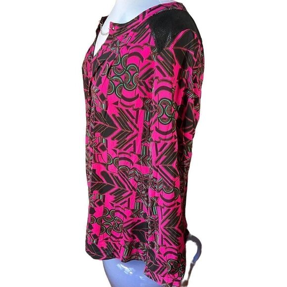 Plenty by Tracy Reese Fuchsia Laminated Yoke Peasant Blouse, NWT. M. Anthro, Rev - Picture 3 of 16